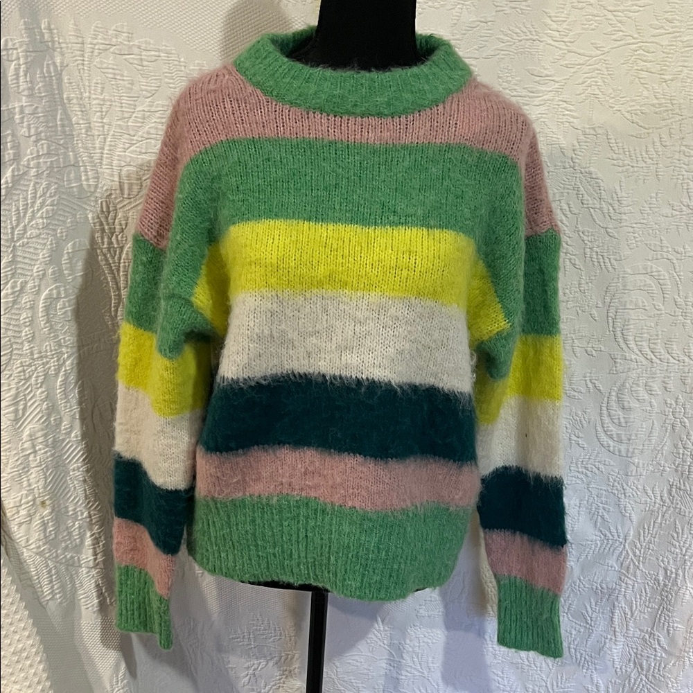 A New Day Colorful Striped Fuzzy Sweater, size‎ medium, NWT
